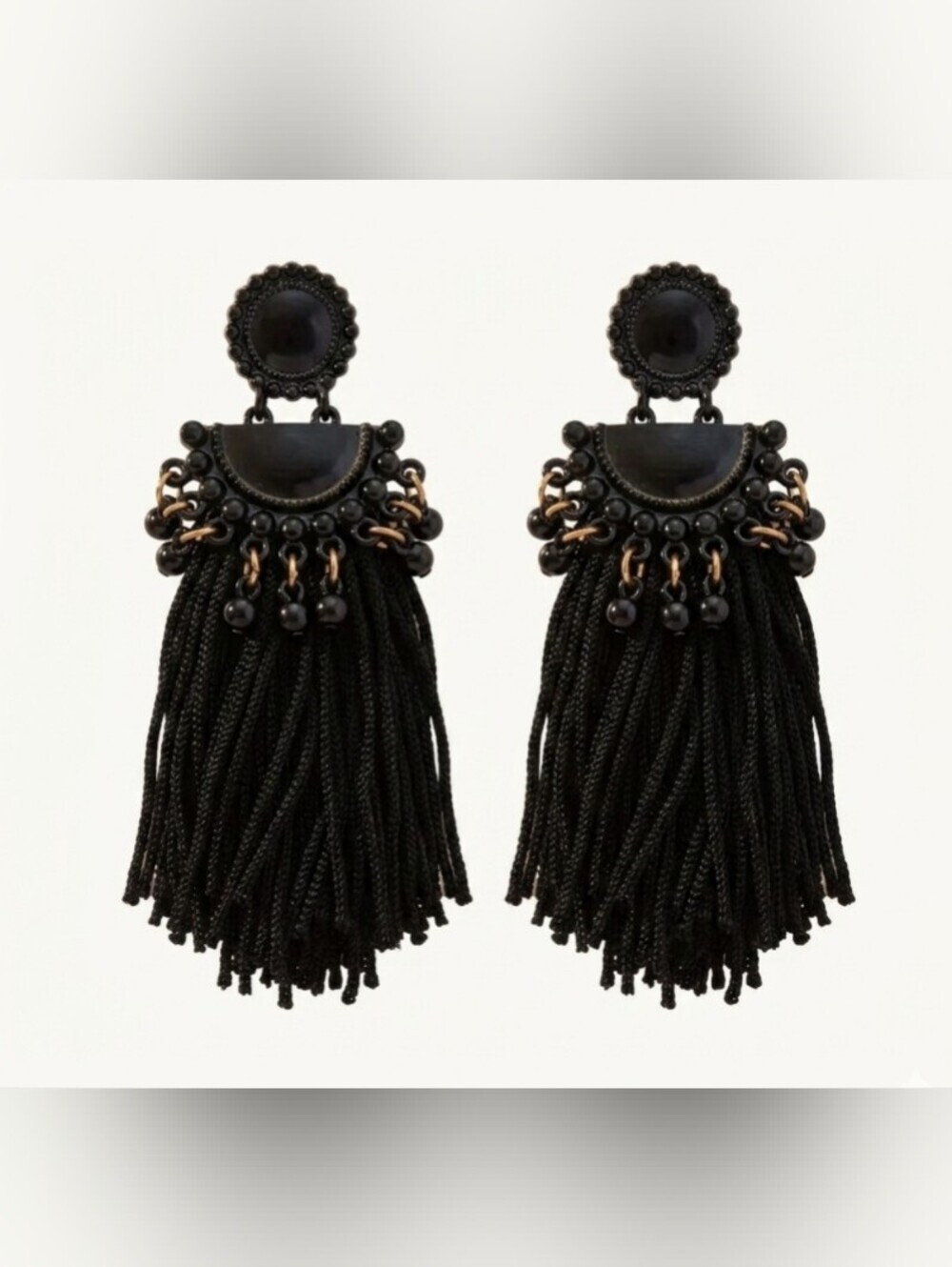 🆕️ Vintage Bold Fringe Tassel Earrings NWOT Black